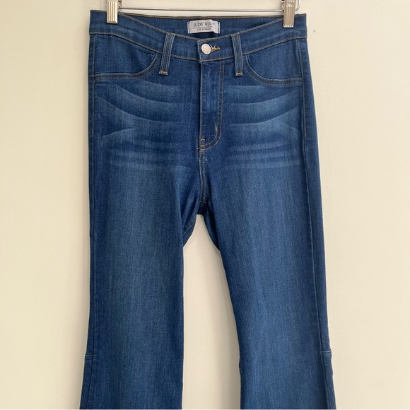Judy Blue Flare Jeans High Rise Raw Hem Medium Wash Size 28 - Picture 5 of 12
